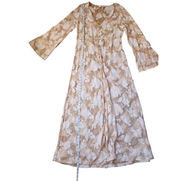 Forever 21 Coquette Floral Embroidered Kimono Duster Medium Peach Girlhood Maxi - Picture 8 of 9